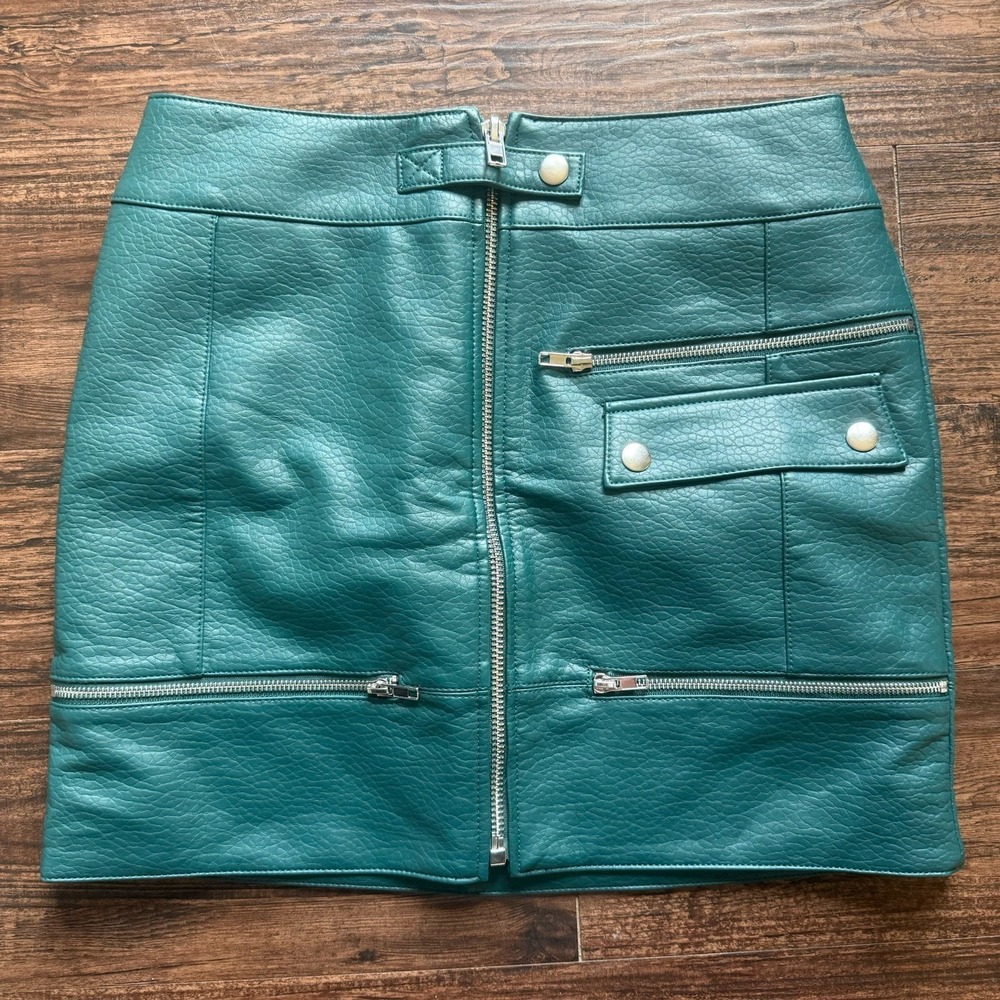 NWT ASOS Design Faux Leather Moto Mini Skirt - Deep Teal Biker Style - US 8